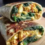 High protein low calorie spinach and egg wrap on a plate
