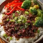 Delicious high-protein ground beef teriyaki meal prep in a bowl