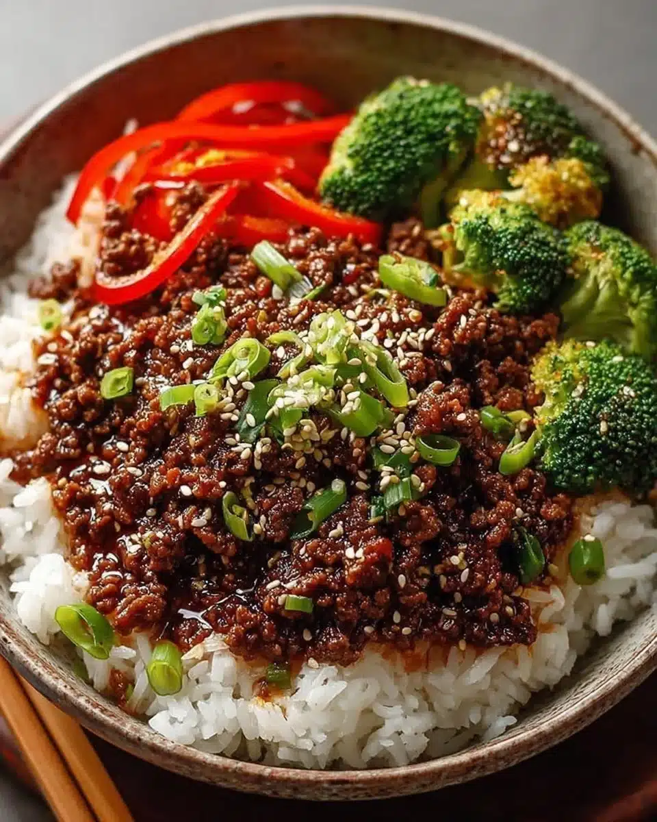 Delicious high-protein ground beef teriyaki meal prep in a bowl