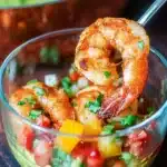 Keto Mexican shrimp appetizer garnished with herbs on a plate