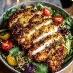 Keto Parmesan Crusted Chicken served on a plate with fresh herbs