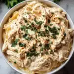 Delicious Keto Slow Cooker Chicken Alfredo in a creamy sauce