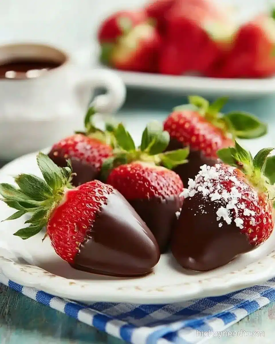Low calorie chocolate covered strawberries, a healthy dessert option.