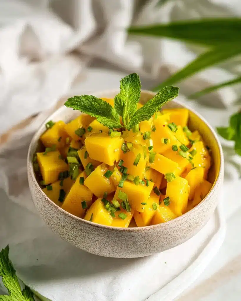 Fresh Mango Mint Salsa served in a bowl with vibrant colors and ingredients.