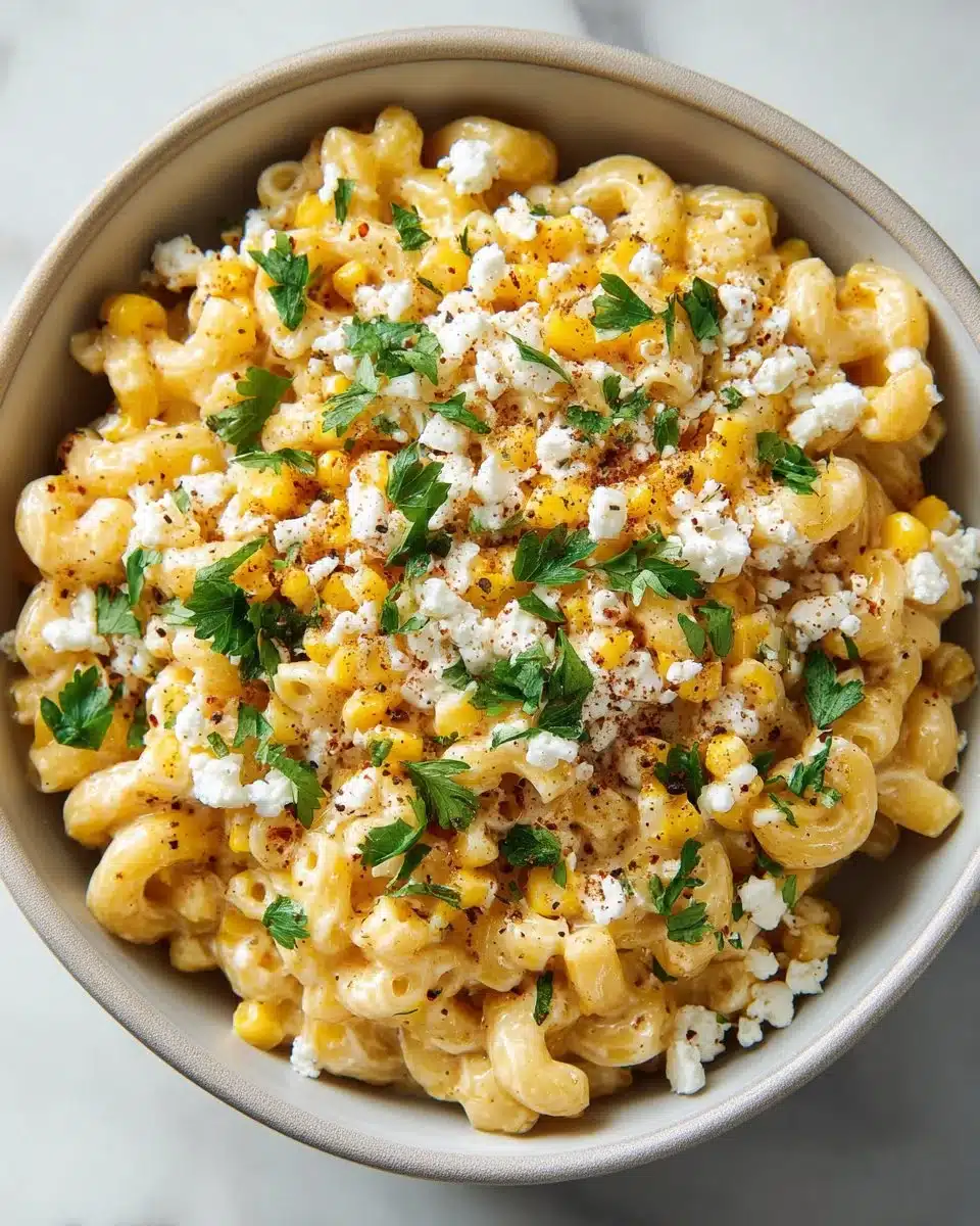 Delicious Mexican street corn pasta salad with fresh ingredients