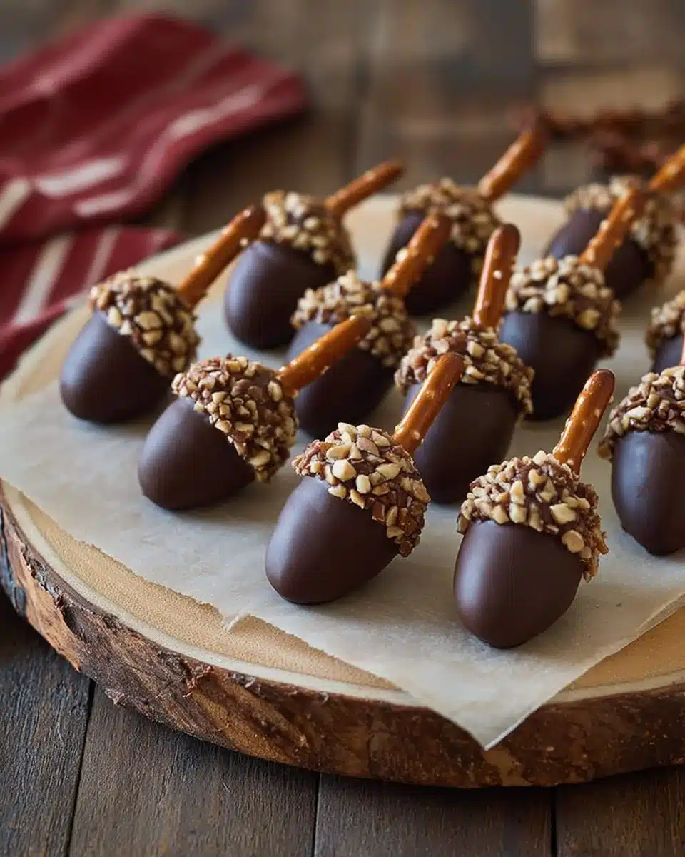 Oreo Acorn Balls dessert made with Oreo cookies and chocolate.