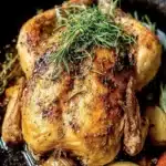 Delicious roasted chicken served with colorful vegetables