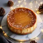 Delicious salted caramel cheesecake topped with drizzle and sea salt