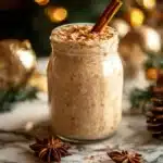 Bowl of vanilla chai overnight oats with spices and toppings
