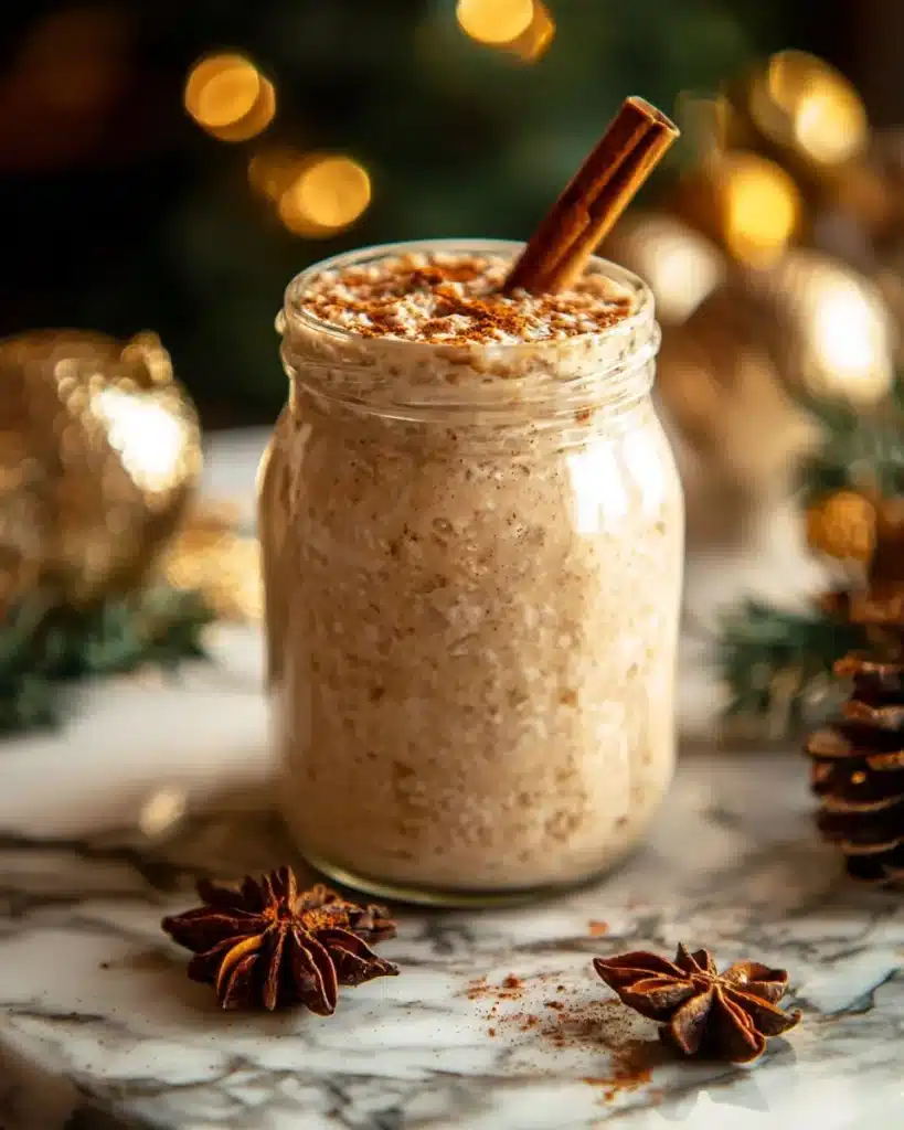Bowl of vanilla chai overnight oats with spices and toppings