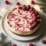 Delicious slice of white chocolate raspberry cheesecake on a plate