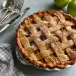 Homemade apple pie with golden crust and fresh apple filling
