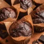 Delicious double chocolate sourdough muffins with gooey chocolate chunks