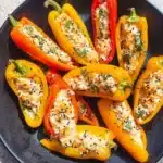 Cheese stuffed mini peppers topped with everything bagel seasoning