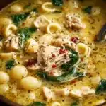 Bowl of Easy Marry Me Chicken Soup garnished with herbs and spices