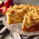 Delicious German Apple Crumble Cake with a buttery crumble topping on a plate