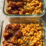 High-protein honey garlic butter chicken served with mac and cheese