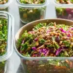 High-protein meal-prep salad with fresh vegetables and lean protein.