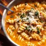 Bowl of Marry Me Chicken Soup garnished with herbs and spices.