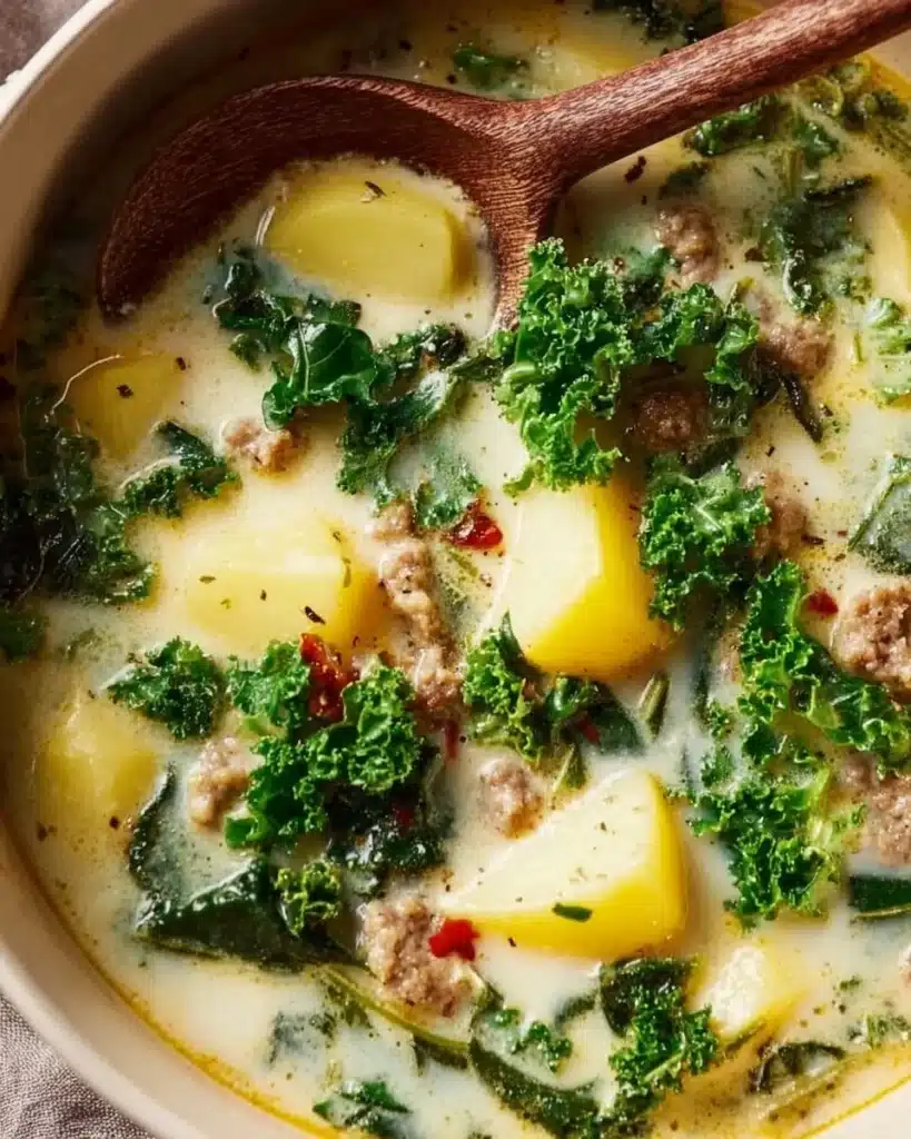 Delicious One-Pot Tuscan Soup served in a bowl with fresh herbs