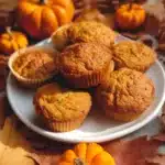 Freshly baked Paleo Pumpkin Muffins on a wooden table