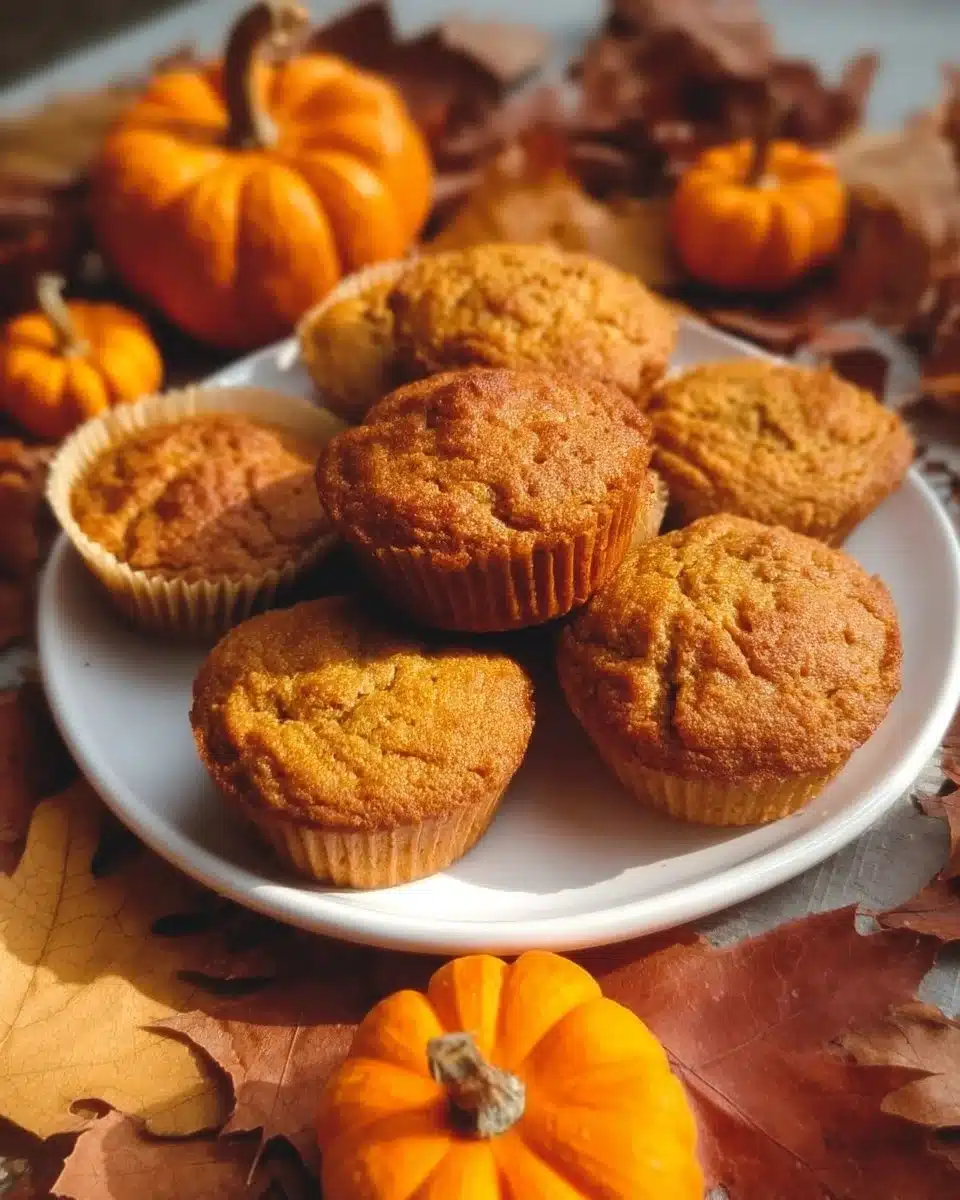 Freshly baked Paleo Pumpkin Muffins on a wooden table