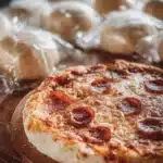 Sourdough pizza made with sourdough discard dough from a homemade recipe.