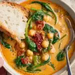 Bowl of Tuscan Garbanzo Bean Soup with fresh ingredients