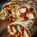 Air Fryer Chicken & Mozzarella Wraps served on a plate with fresh ingredients