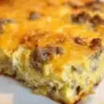 Delicious baked breakfast casserole with eggs, cheese, and vegetables