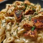 Delicious Cajun Chicken Pasta served in a creamy sauce with spices and chicken.