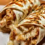 Delicious cheesy garlic chicken wraps on a plate ready to be enjoyed.