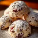 Delicious Cherry Snowball Cookies dusted with powdered sugar on a plate