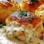 Delicious chicken pillows served with creamy parmesan sauce