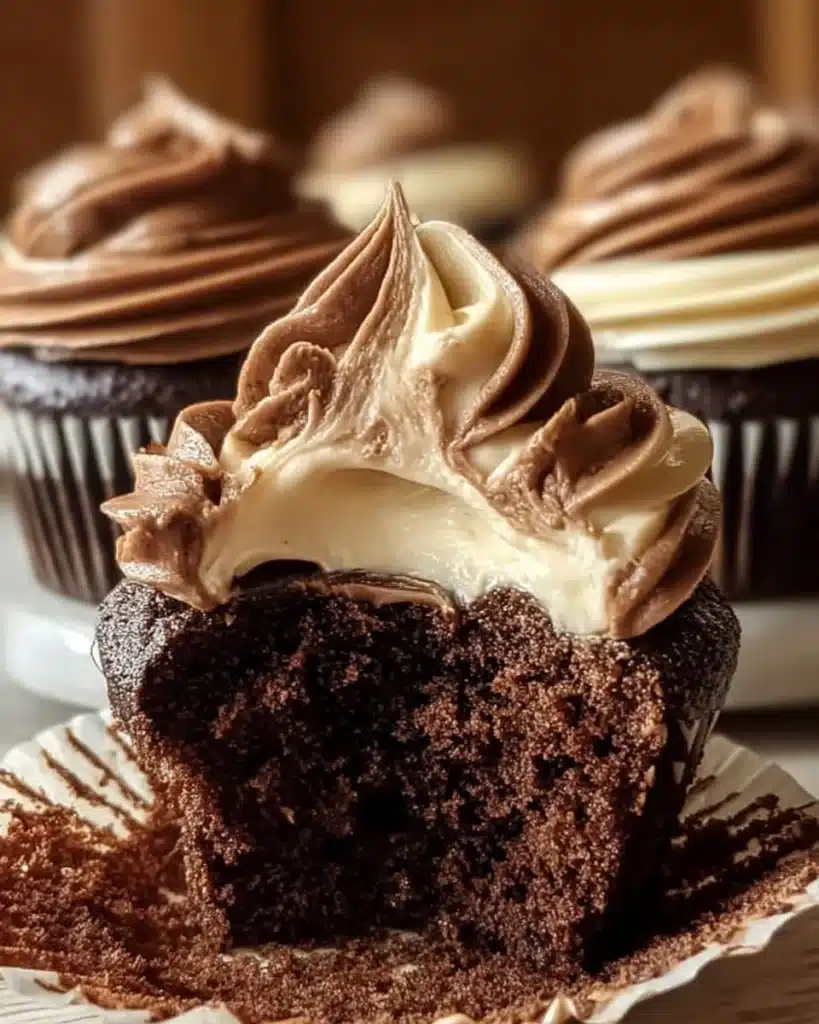 Delicious Chocolate Coffee Cream Cupcakes topped with creamy frosting