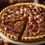 Classic pecan pie with a golden crust and walnut topping