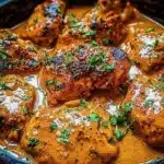 Cowboy Butter Chicken served with rice and herbs, showcasing vibrant colors and textures.