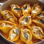 Festive Christmas stuffed pasta dish with vibrant ingredients and seasonal decor.