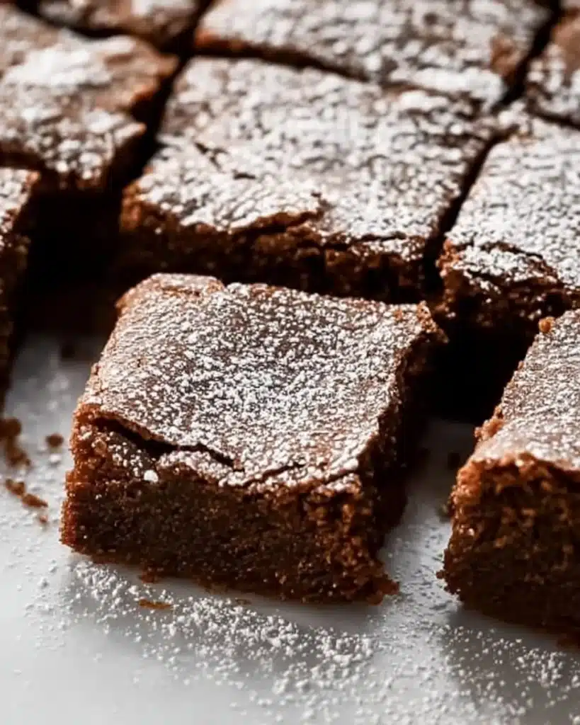 Delicious gingerbread brownies topped with chocolate drizzles served on a plate