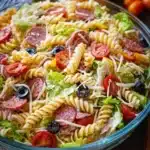 Italian Grinder Pasta Salad featuring colorful vegetables and pasta