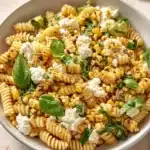 Delicious street corn pasta salad with vibrant colors and fresh ingredients