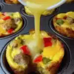 Plate of mini breakfast omelets filled with veggies and cheese