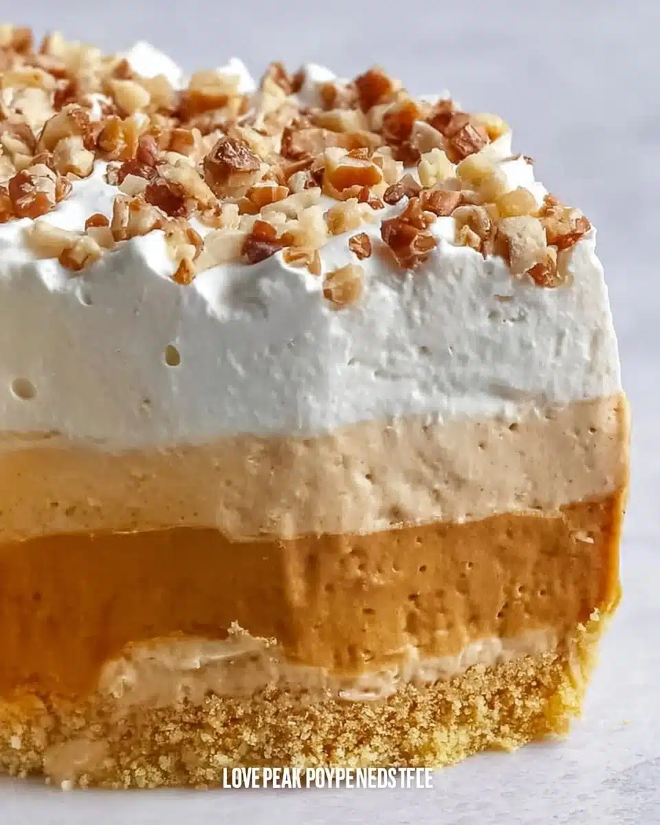No Bake Triple Layer Pumpkin Spice Pudding Pie
