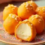 Delicious orange creamsicle truffles on a dessert platter