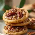 Delicious pecan pie cookies on a wooden plate
