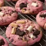 Colorful Pink Coquette Monster Cookies baked with sprinkles and chocolate chips