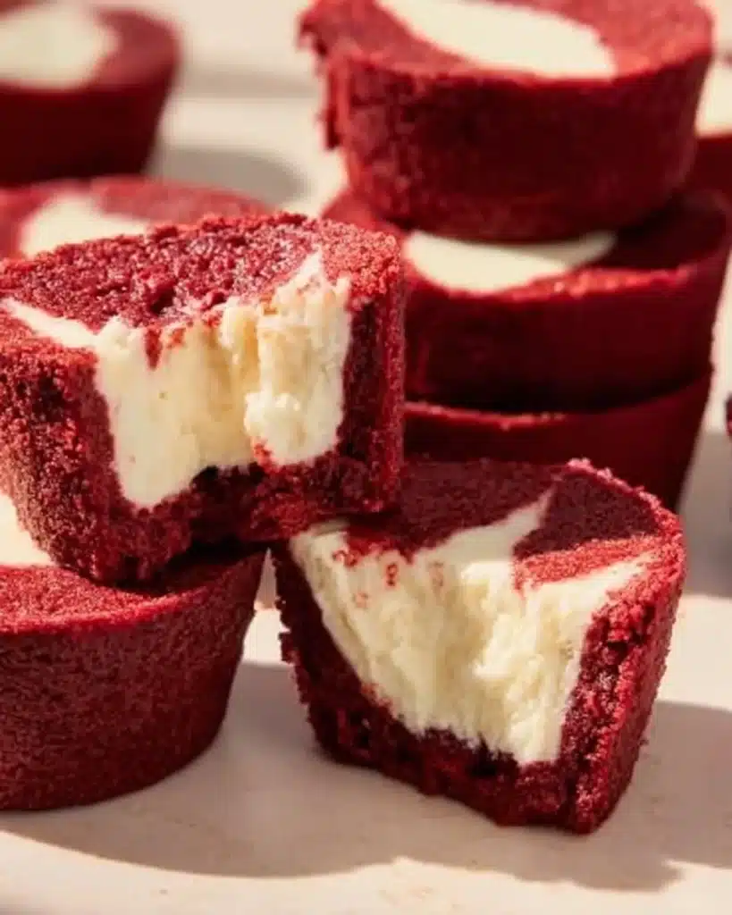 Delicious Red Velvet Cheesecake Bites on a decorative plate