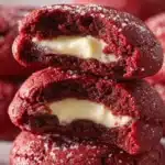 Delicious Red Velvet Cream Cheese Stuffed Cookies on a plate