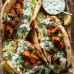 Sheet pan chicken pitas with herby ranch served on a plate