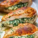 Spinach stuffed chicken breasts served with herbs and spices